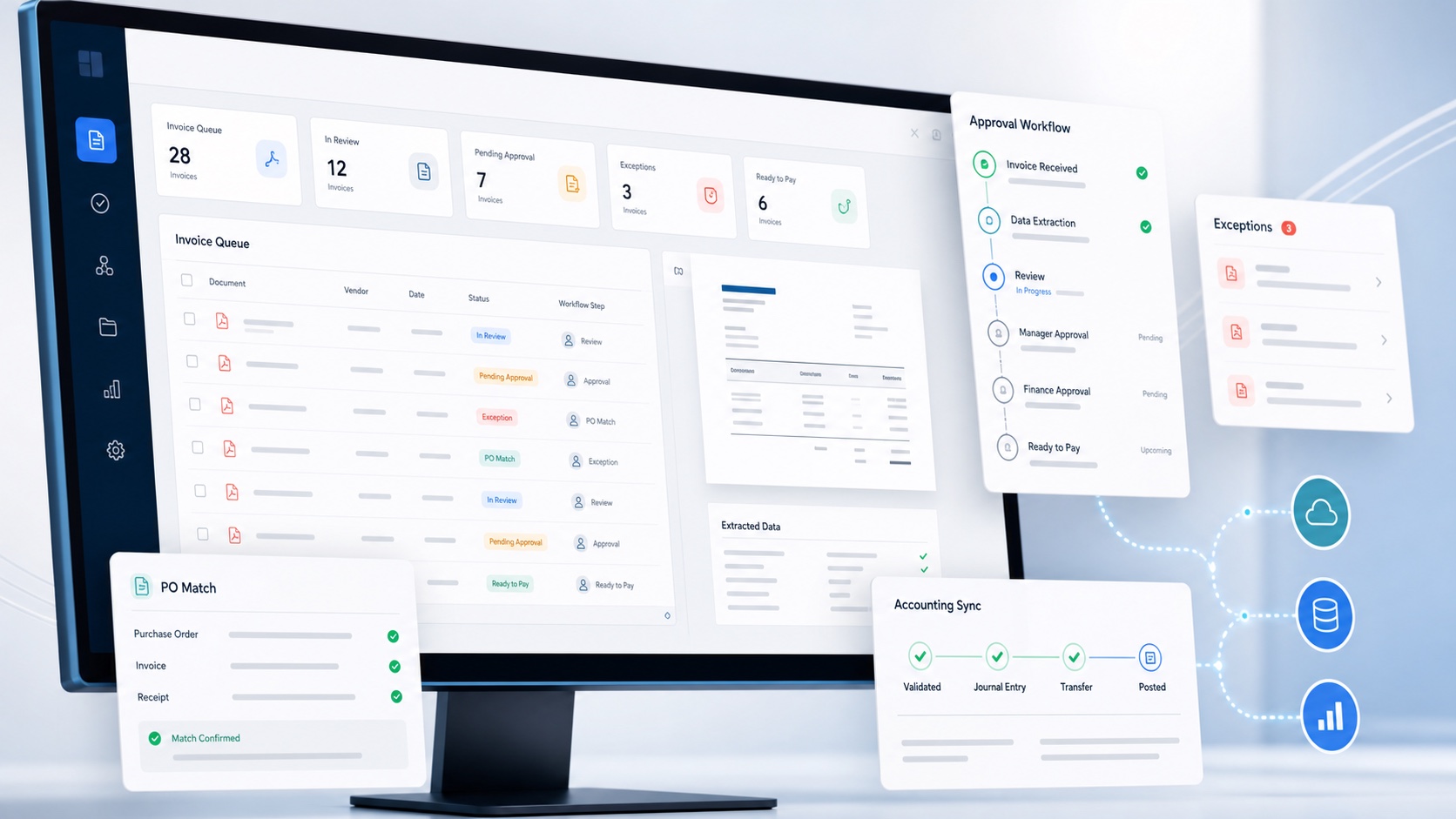 A finance professional reviewing an automated accounts payable workflow